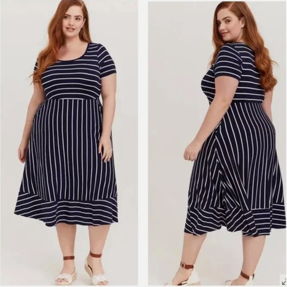 Torrid Super Soft Knit Striped Midi Dress Plus Size 3X Stretch Preppy Minimalist